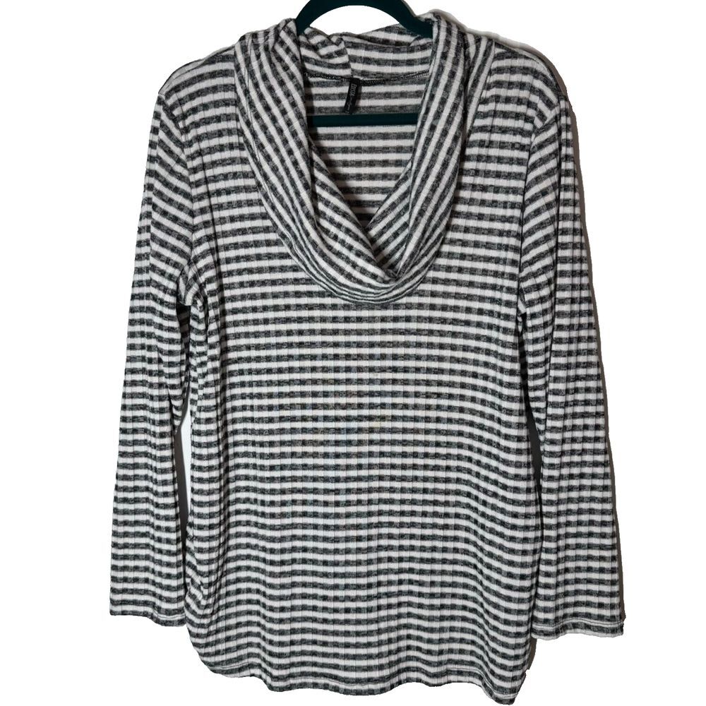 Edista Cowl Neck Top Sz 1X Black White Checked Pattern Career Casual Long Sleeve